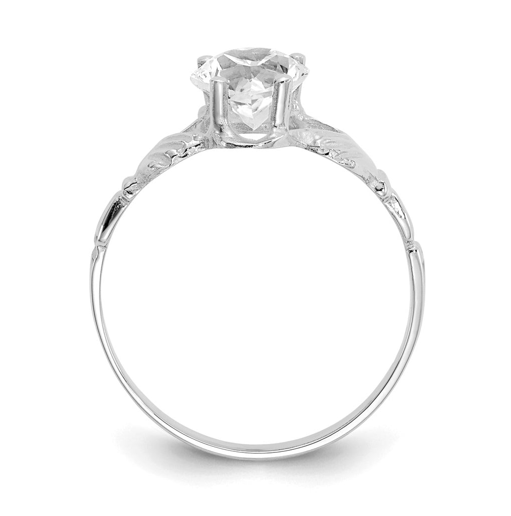 14k White Gold April Cubic Zirconia Heart Birthstone Claddagh Ring