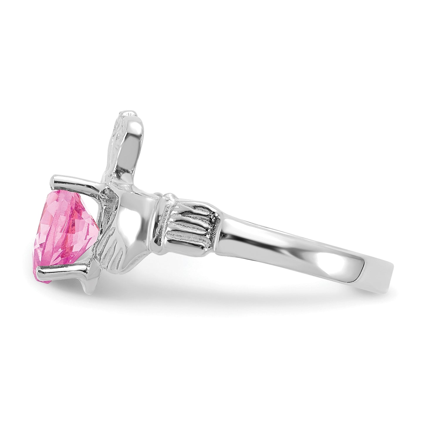 14k White Gold October Cubic Zirconia Birthstone Claddagh Ring