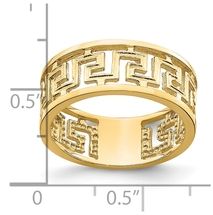 14K Yellow Gold Polished Cut Out Greek Key Design Band