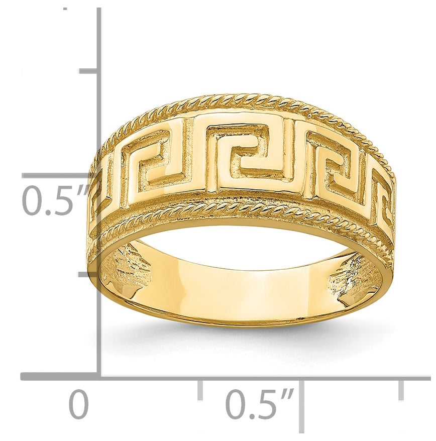 14K Yellow Gold Greek Key Pattern Dome Ring