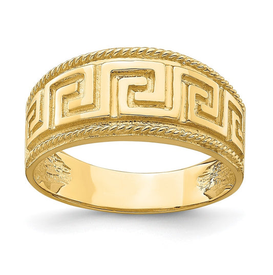 14K Yellow Gold Greek Key Pattern Dome Ring