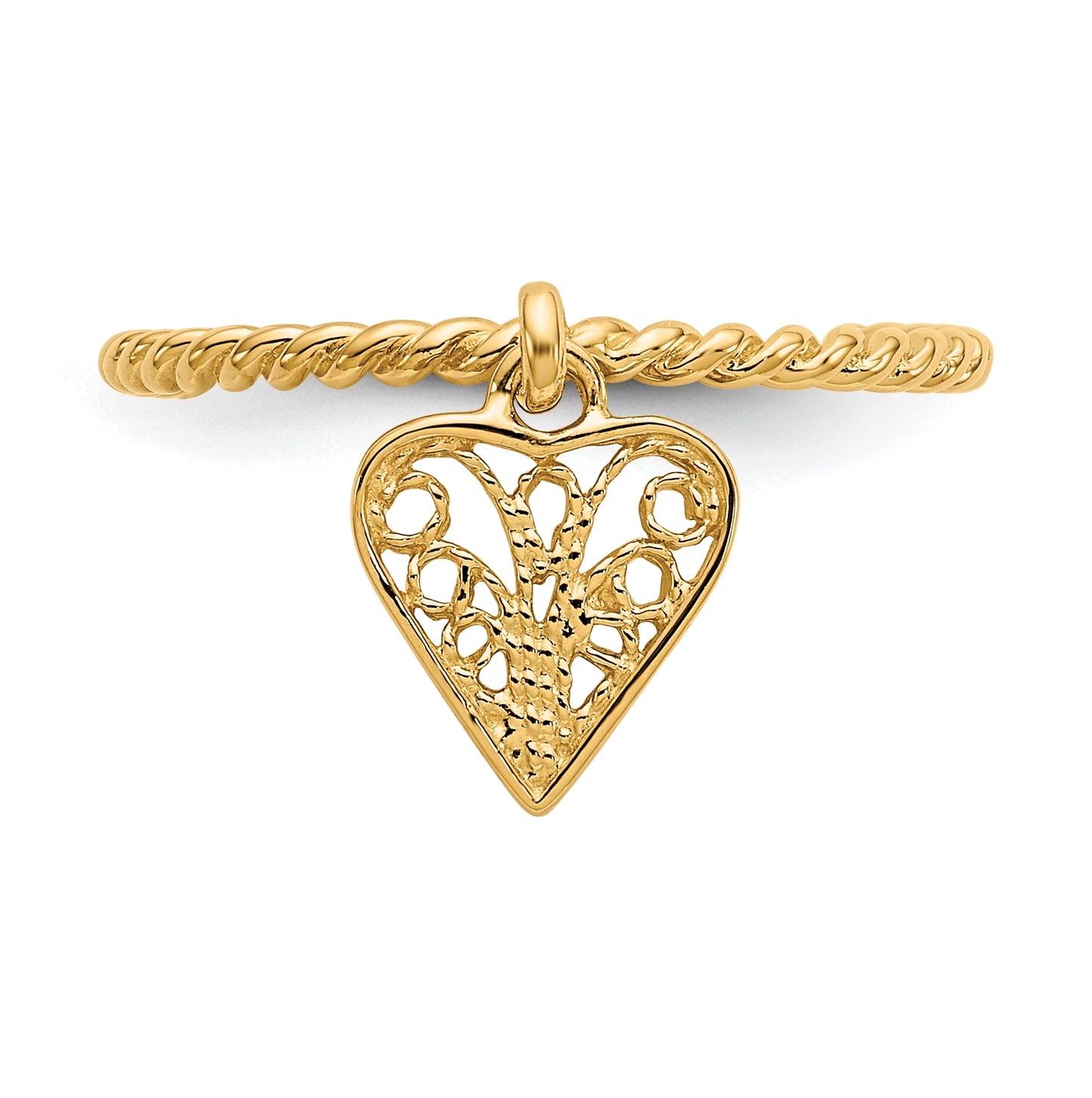 14K Yellow Gold Dangle Heart-Ring