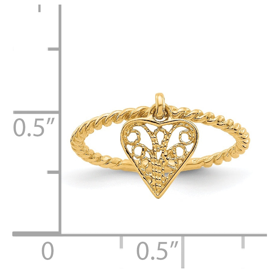 14K Yellow Gold Dangle Heart-Ring