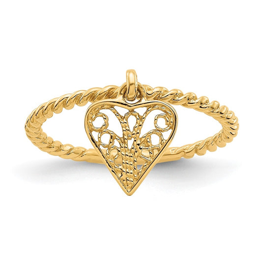 14K Yellow Gold Dangle Heart-Ring