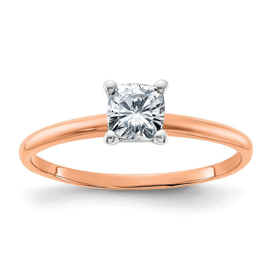 14K Rose Gold 1/2ct. 4.5mm G H I True Light Cushion Moissanite Solitaire Ring