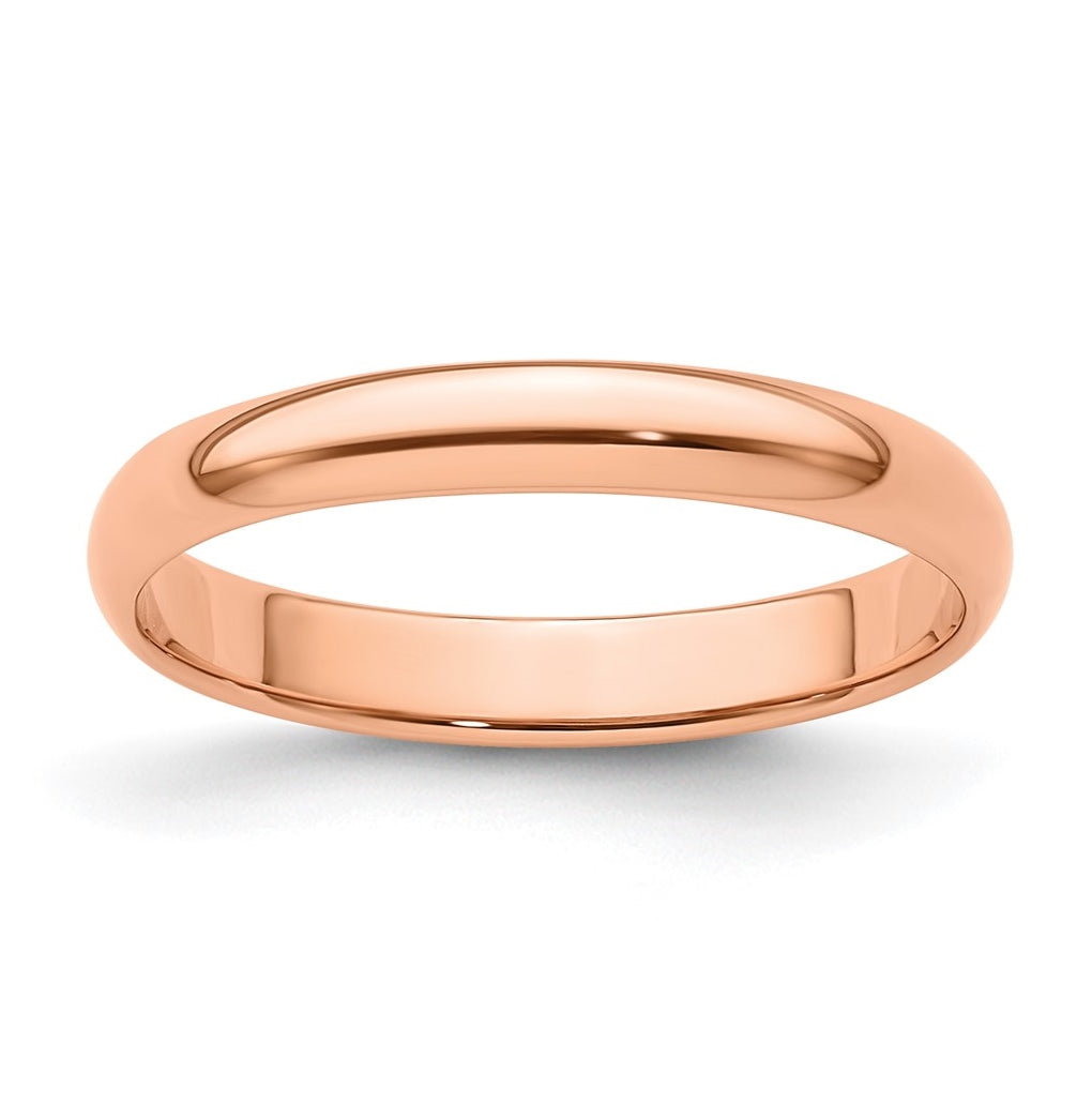 14k Rose Gold 3mm Lightweight Half Round Wedding Band Size 4