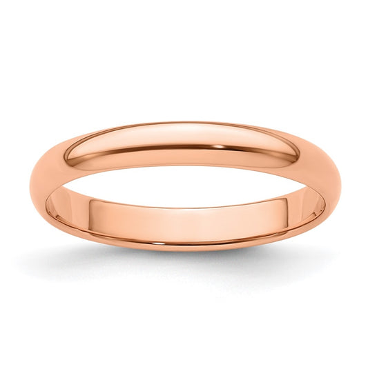 14k Rose Gold 3mm Lightweight Half Round Wedding Band Size 4.5