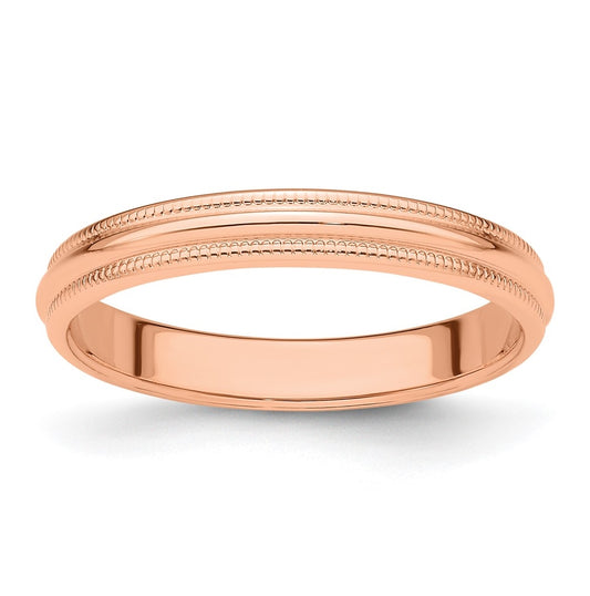 14k Rose Gold 3mm Milgrain Half-Round Wedding Band Size 5.5