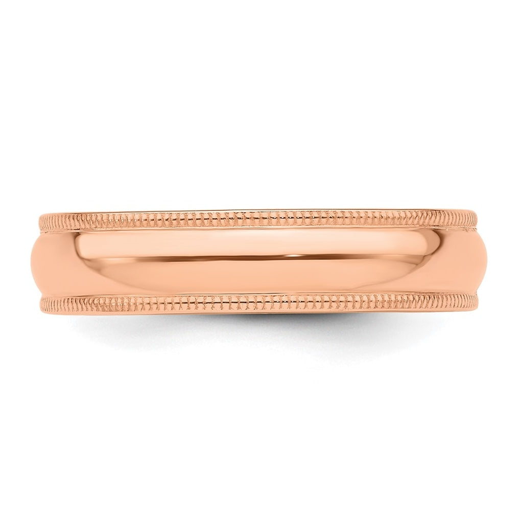 14k Rose Gold Milgrain Half-Round Wedding Band Size 4