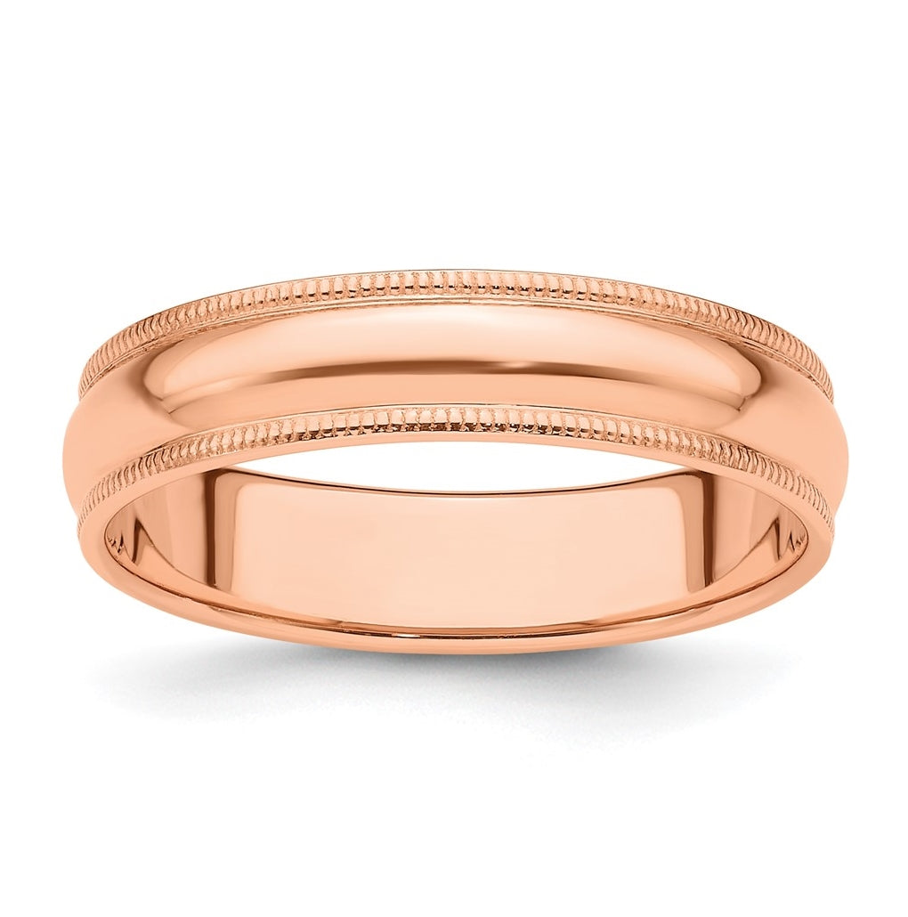 14k Rose Gold 5mm Milgrain Half-Round Wedding Band Size 5.5