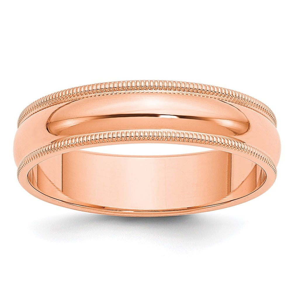 14k Rose Gold Milgrain Half-Round Wedding Band Size 4