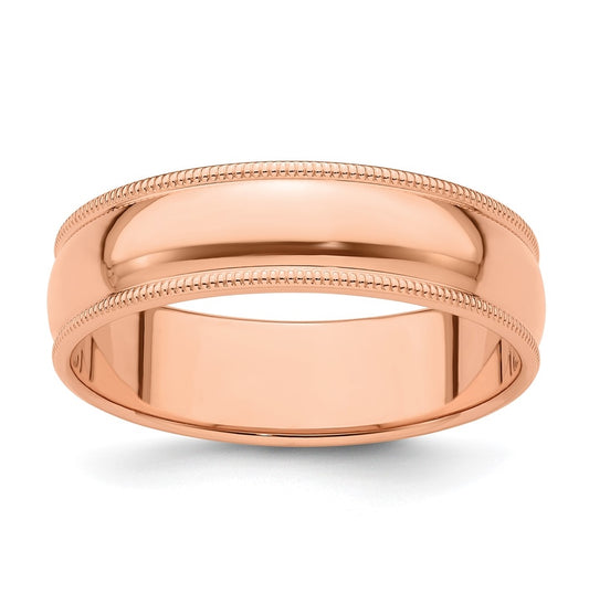 14k Rose Gold 6mm Milgrain Half-Round Wedding Band Size 4
