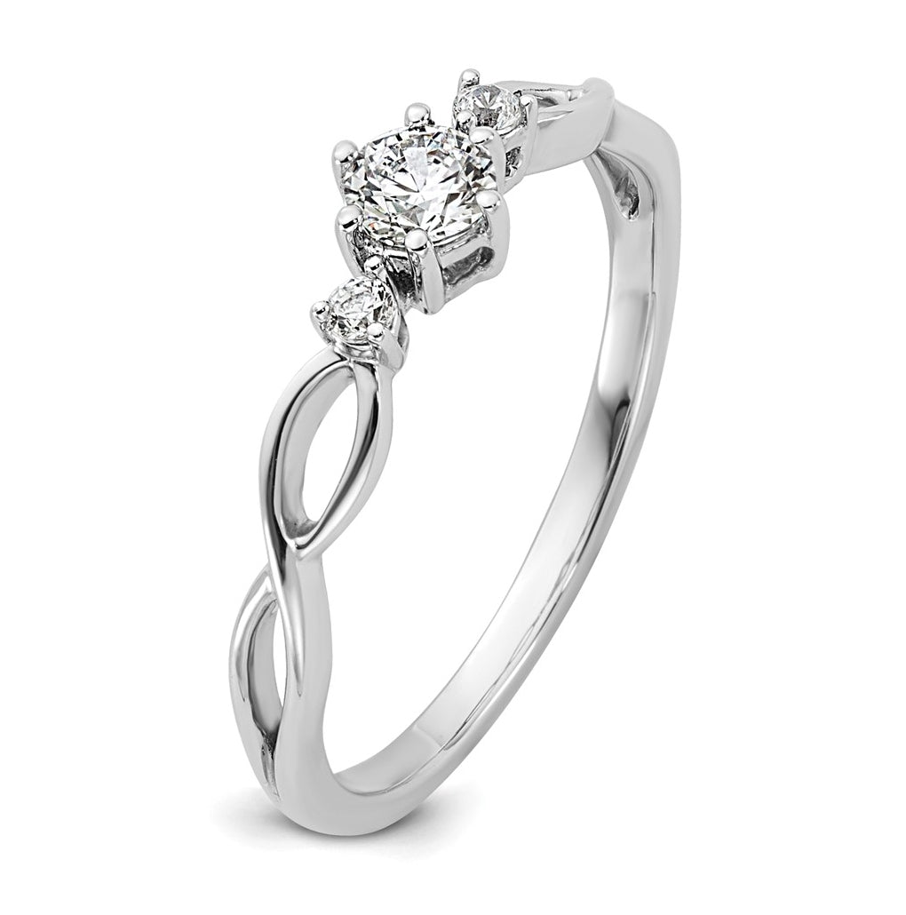 14k White Gold Complete Diamond 3 Stone Infinity Engagement Ring