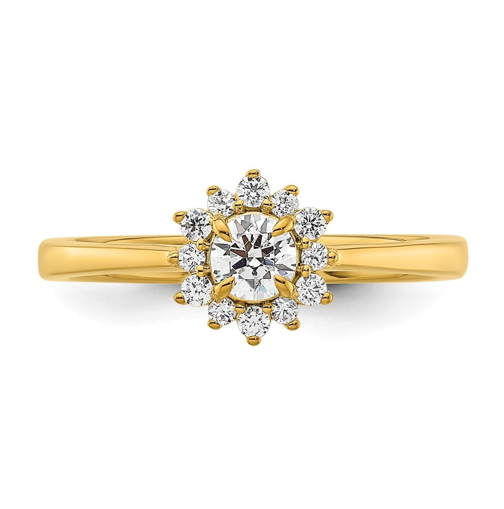 14k Yellow Gold Polished Complete Diamond Round Halo Engagement Ring