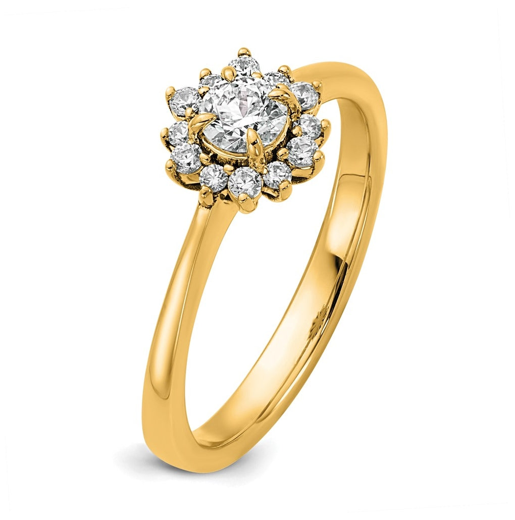 14k Yellow Gold Polished Complete Diamond Round Halo Engagement Ring