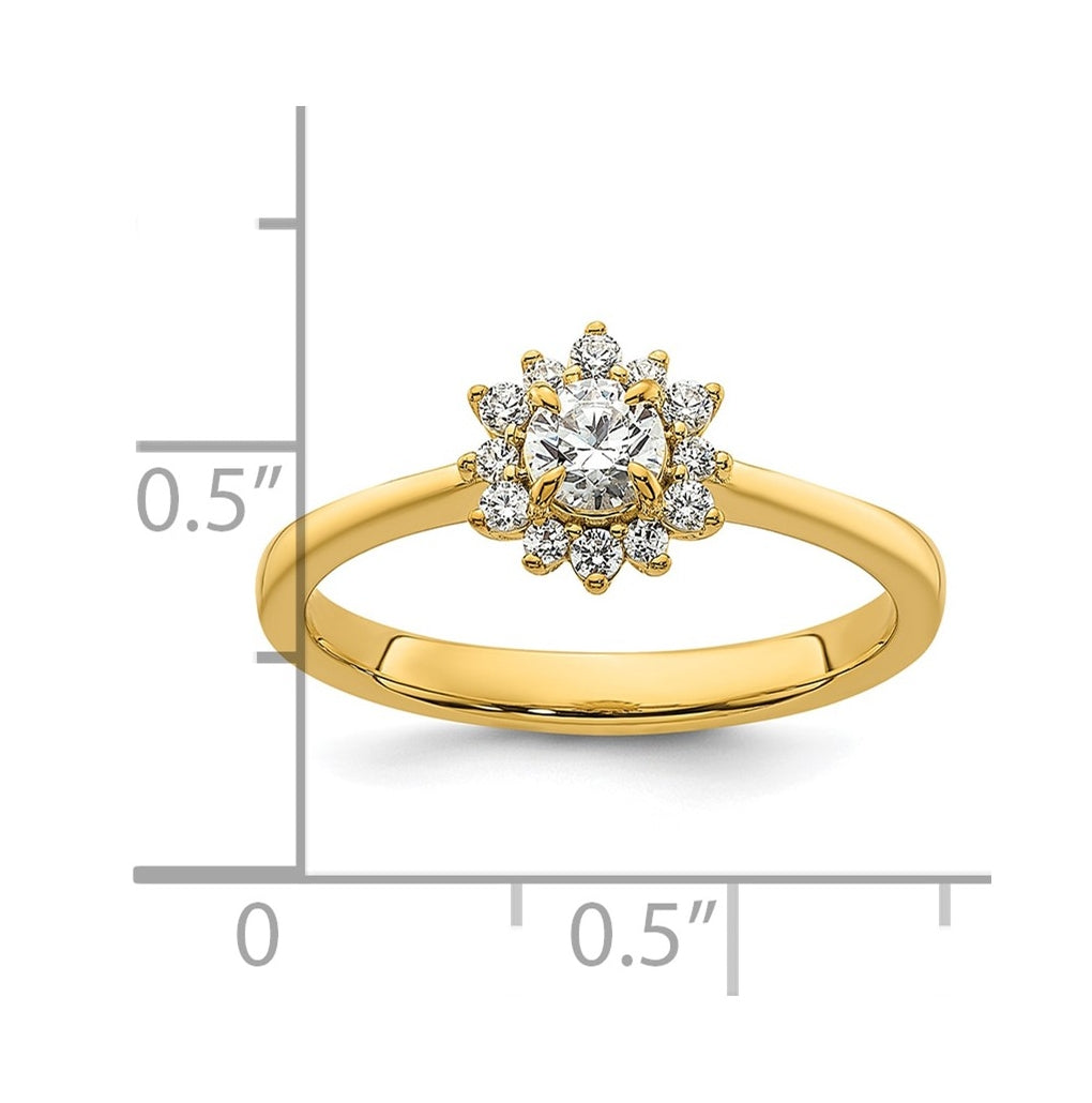 14k Yellow Gold Polished Complete Diamond Round Halo Engagement Ring
