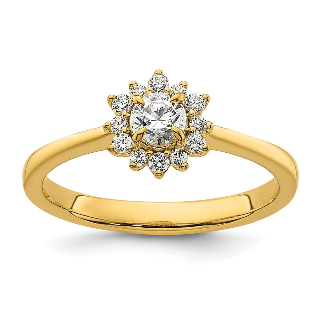 14k Yellow Gold Polished Complete Diamond Round Halo Engagement Ring