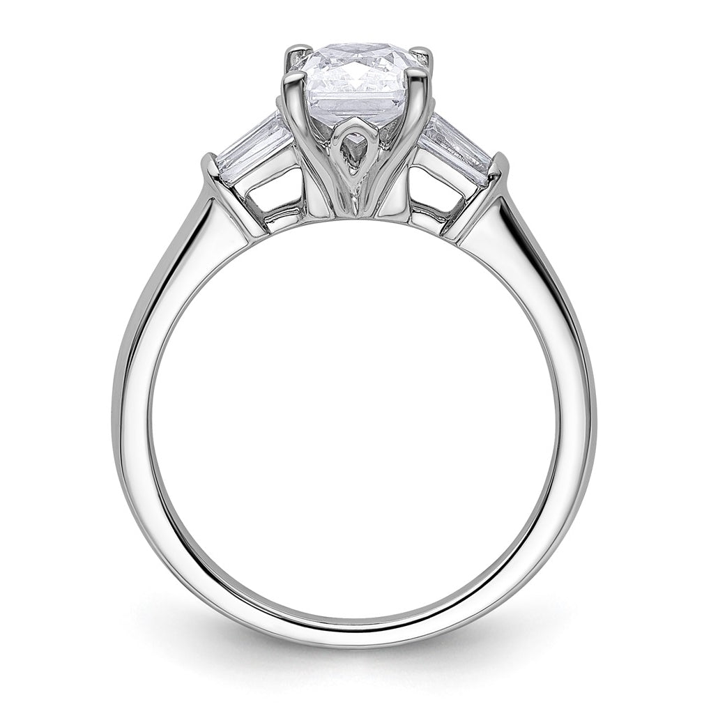 14k White Gold 1 7/8 carat Certified Lab Grown Diamond VS+ F+ Radiant with Tapered Baguette Complete Three Stone Engagement Ring