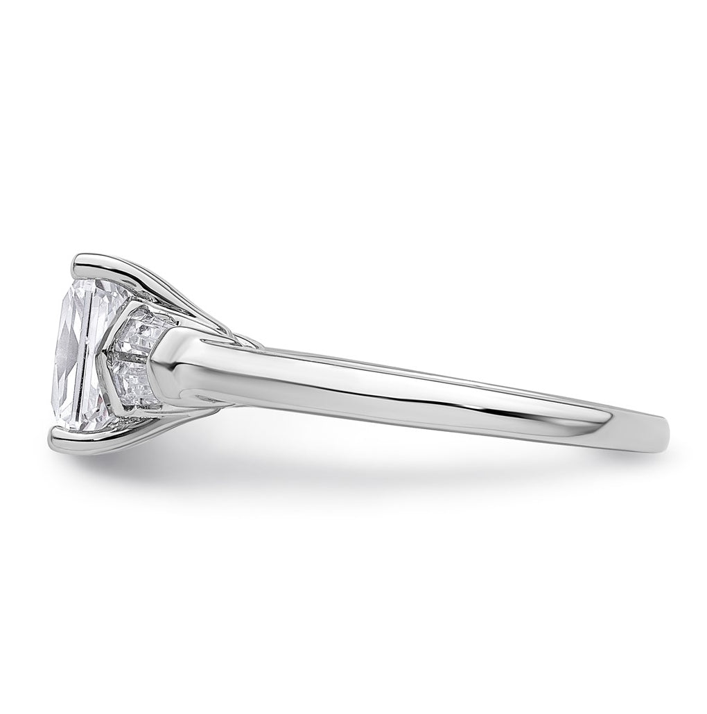 14k White Gold 1 7/8 carat Certified Lab Grown Diamond VS+ F+ Radiant with Tapered Baguette Complete Three Stone Engagement Ring