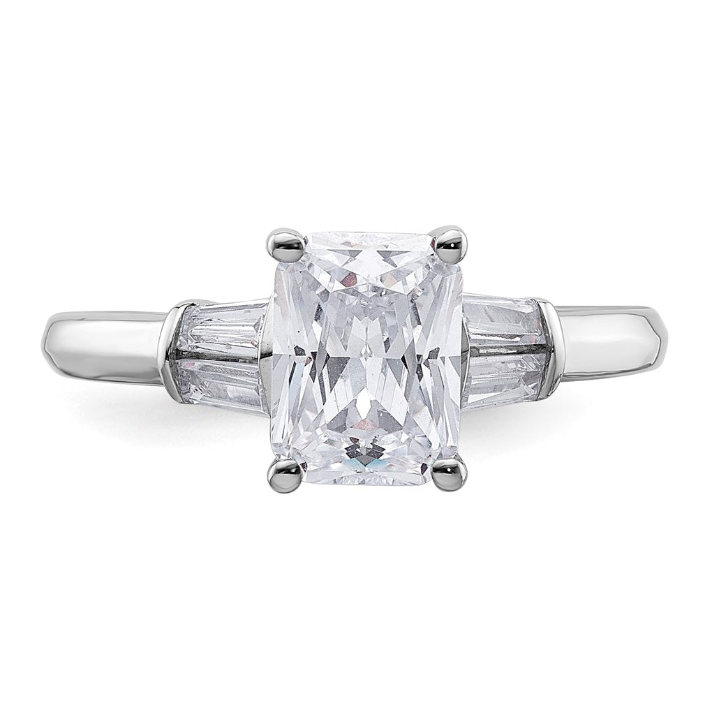 14k White Gold 1 7/8 carat Certified Lab Grown Diamond VS+ F+ Radiant with Tapered Baguette Complete Three Stone Engagement Ring