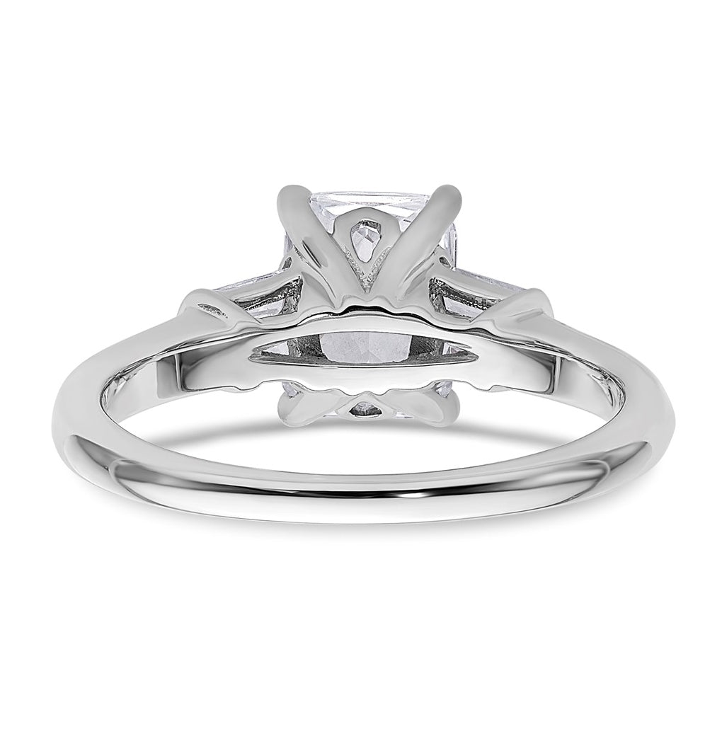 14k White Gold 1 7/8 carat Certified Lab Grown Diamond VS+ F+ Radiant with Tapered Baguette Complete Three Stone Engagement Ring