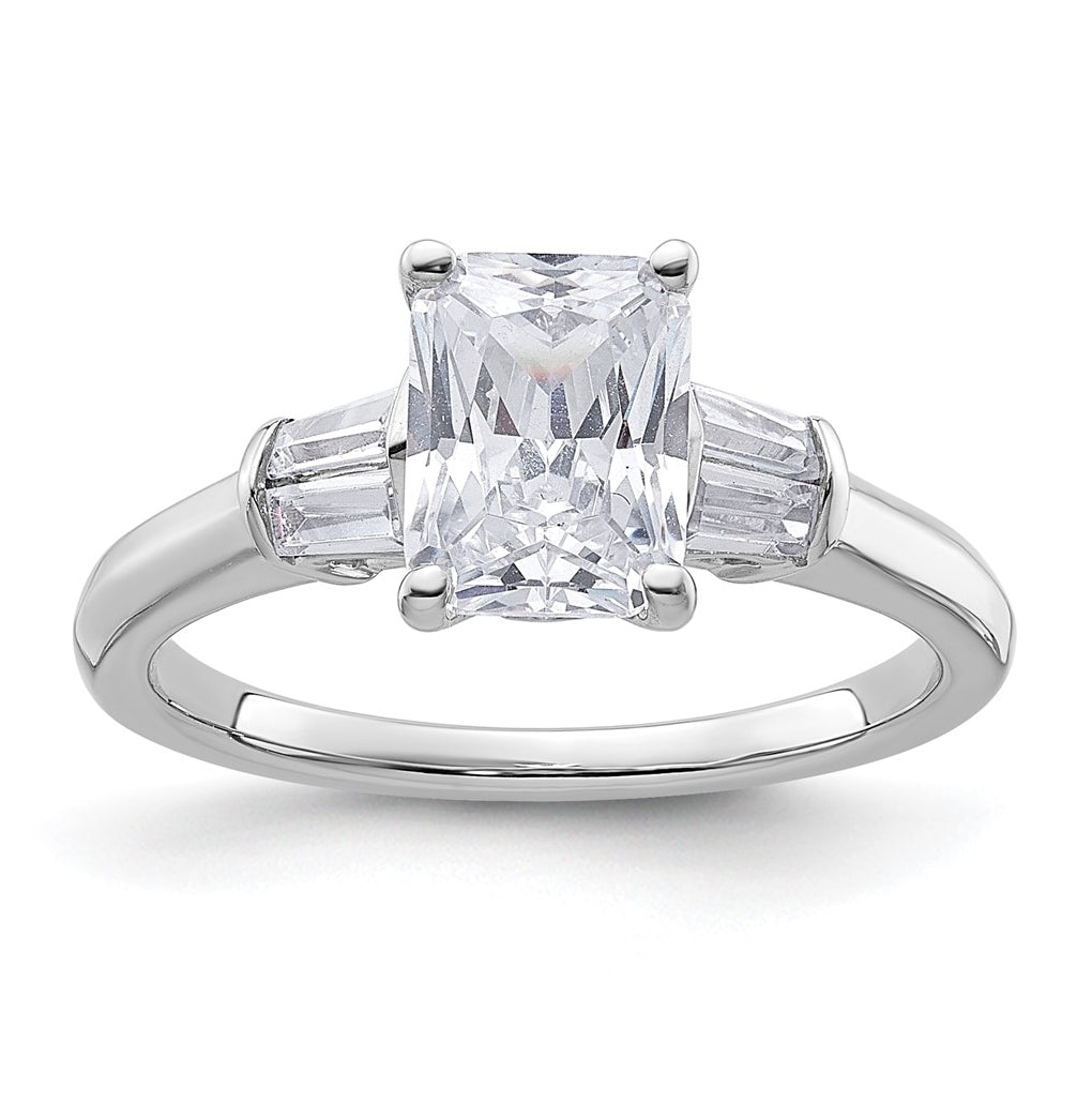 14k White Gold 1 7/8 carat Certified Lab Grown Diamond VS+ F+ Radiant with Tapered Baguette Complete Three Stone Engagement Ring