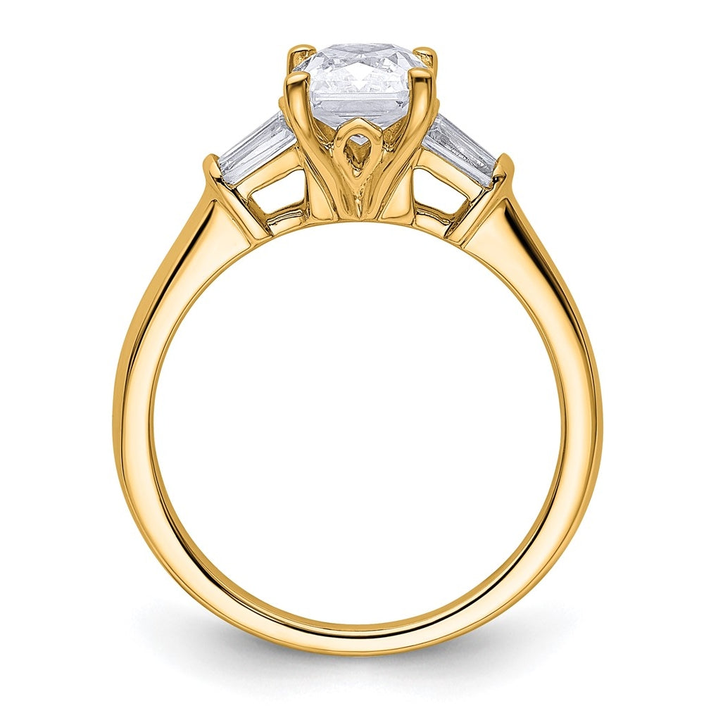 14k Yellow Gold 1 7/8 carat Certified Lab Grown Diamond VS+ F+ Radiant with Tapered Baguette Complete Three Stone Engagement Ring