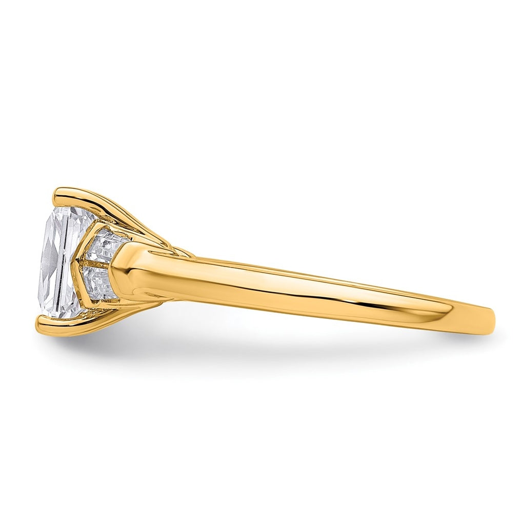 14k Yellow Gold 1 7/8 carat Certified Lab Grown Diamond VS+ F+ Radiant with Tapered Baguette Complete Three Stone Engagement Ring