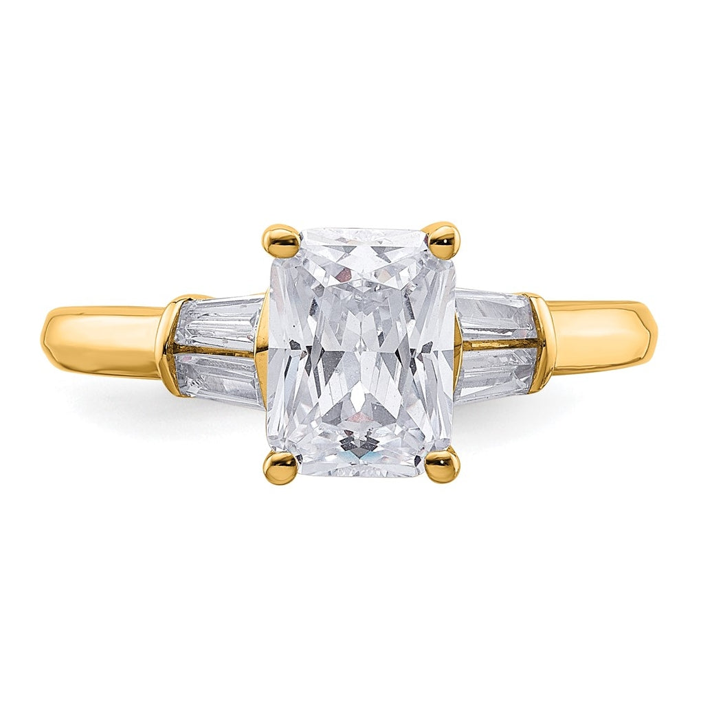 14k Yellow Gold 1 7/8 carat Certified Lab Grown Diamond VS+ F+ Radiant with Tapered Baguette Complete Three Stone Engagement Ring