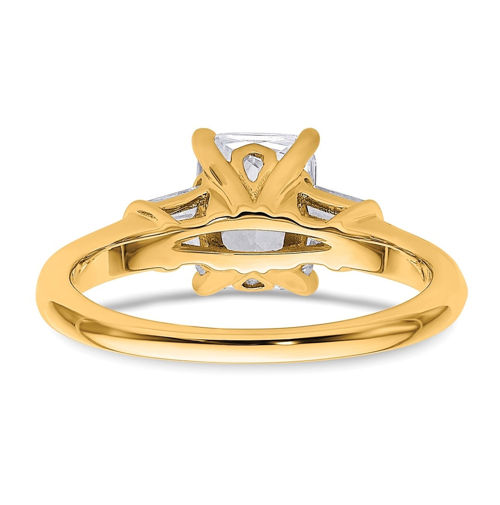 14k Yellow Gold 1 7/8 carat Certified Lab Grown Diamond VS+ F+ Radiant with Tapered Baguette Complete Three Stone Engagement Ring