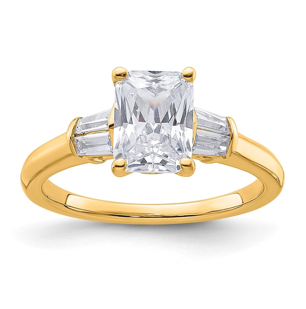 14k Yellow Gold 1 7/8 carat Certified Lab Grown Diamond VS+ F+ Radiant with Tapered Baguette Complete Three Stone Engagement Ring