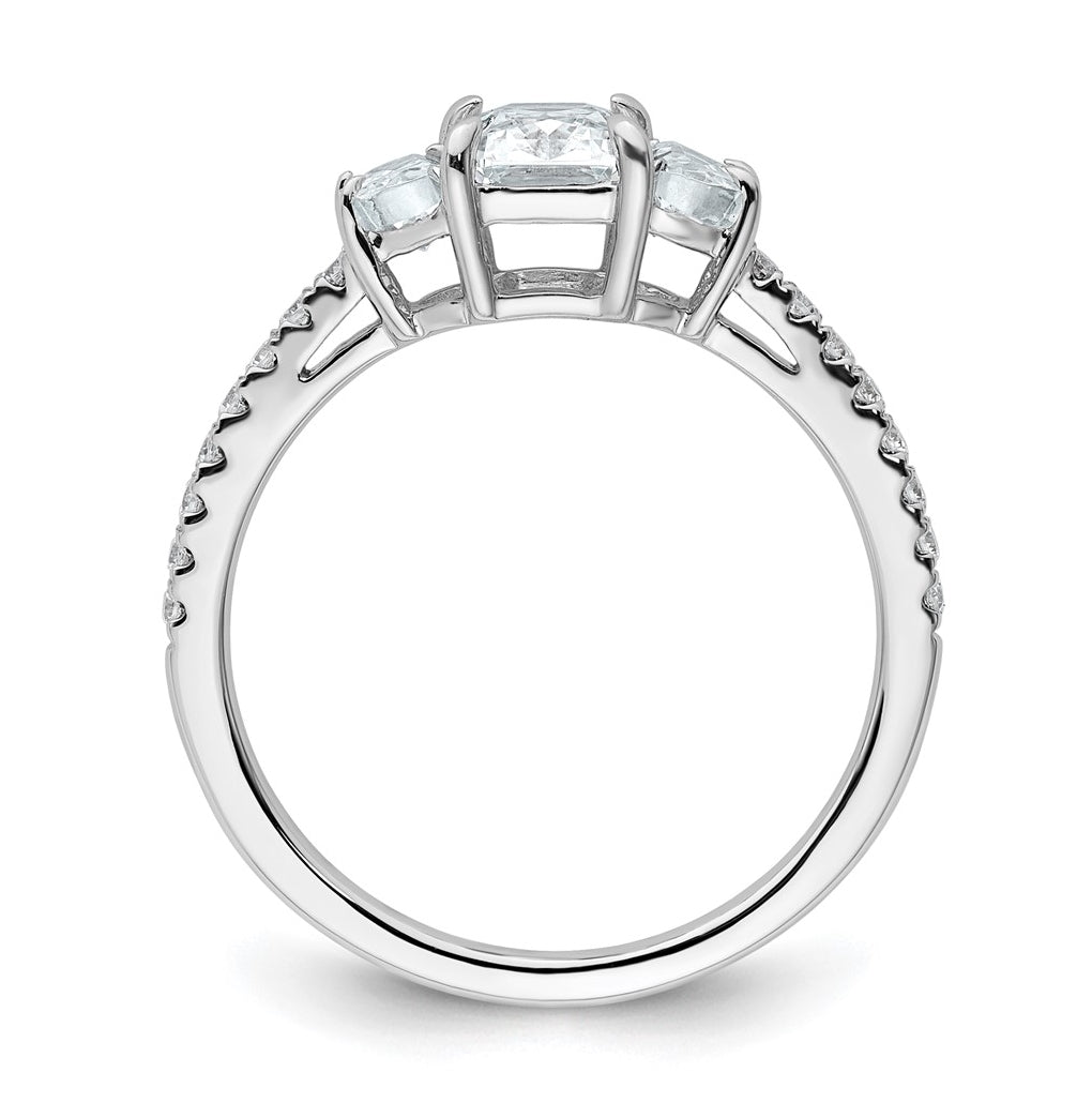 14k White Gold 1 5/8 carat Certified Lab Grown Diamond VS+ F+ Radiant with Half Moon Complete Three Stone Engagement Ring