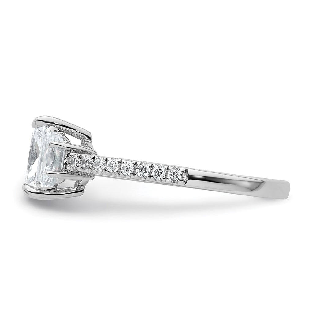 14k White Gold 1 5/8 carat Certified Lab Grown Diamond VS+ F+ Radiant with Half Moon Complete Three Stone Engagement Ring