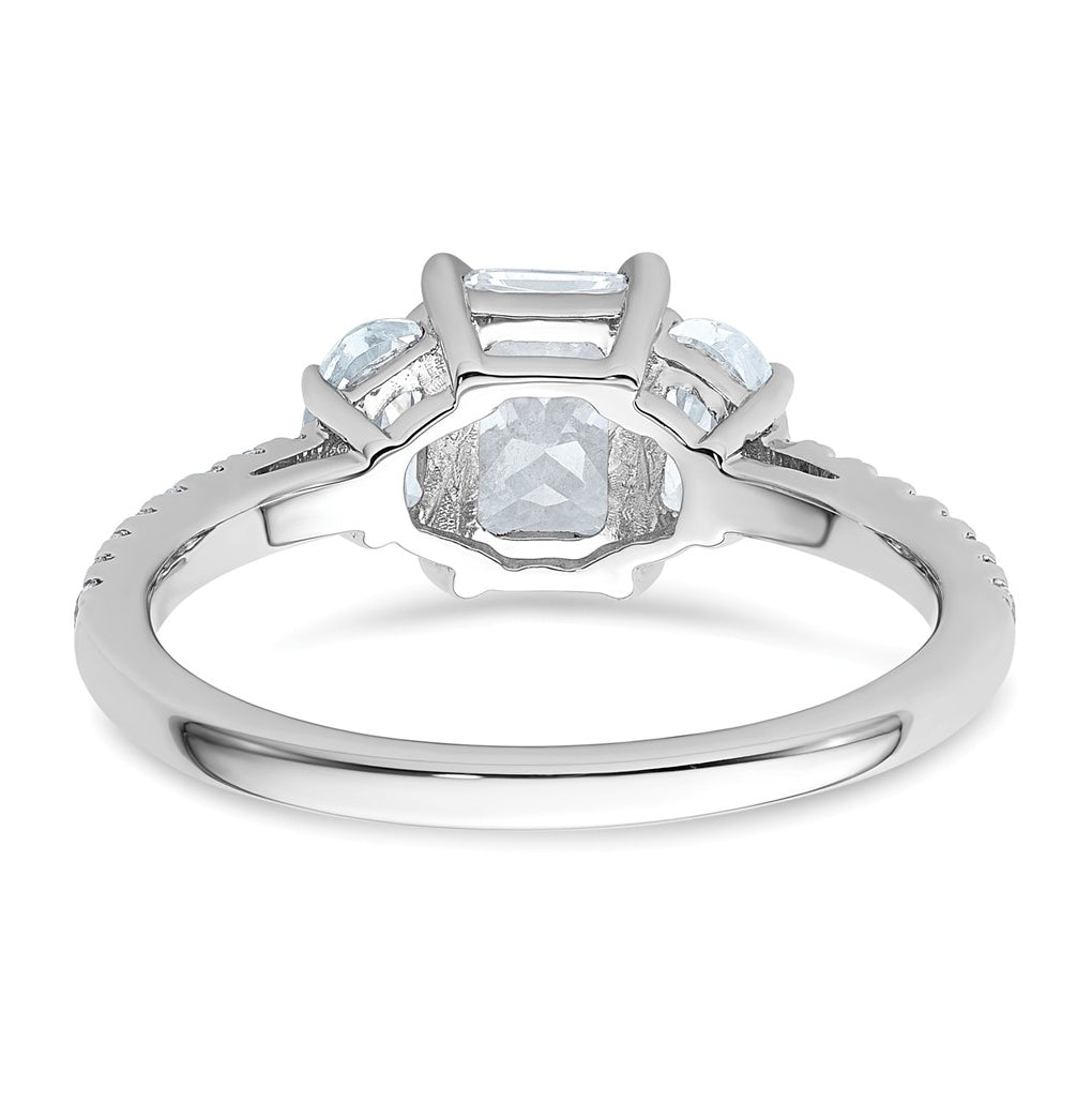 14k White Gold 1 5/8 carat Certified Lab Grown Diamond VS+ F+ Radiant with Half Moon Complete Three Stone Engagement Ring