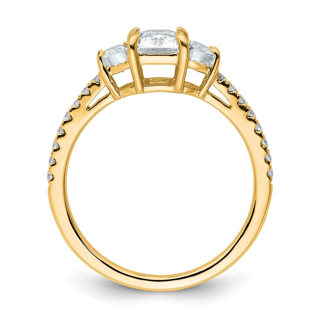 14k Yellow Gold 1 5/8 carat Certified Lab Grown Diamond VS+ F+ Radiant with Half Moon Complete Three Stone Engagement Ring