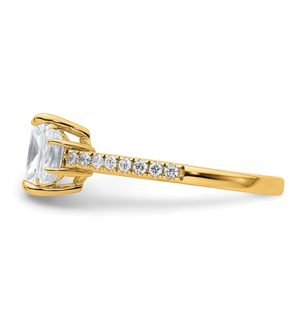 14k Yellow Gold 1 5/8 carat Certified Lab Grown Diamond VS+ F+ Radiant with Half Moon Complete Three Stone Engagement Ring