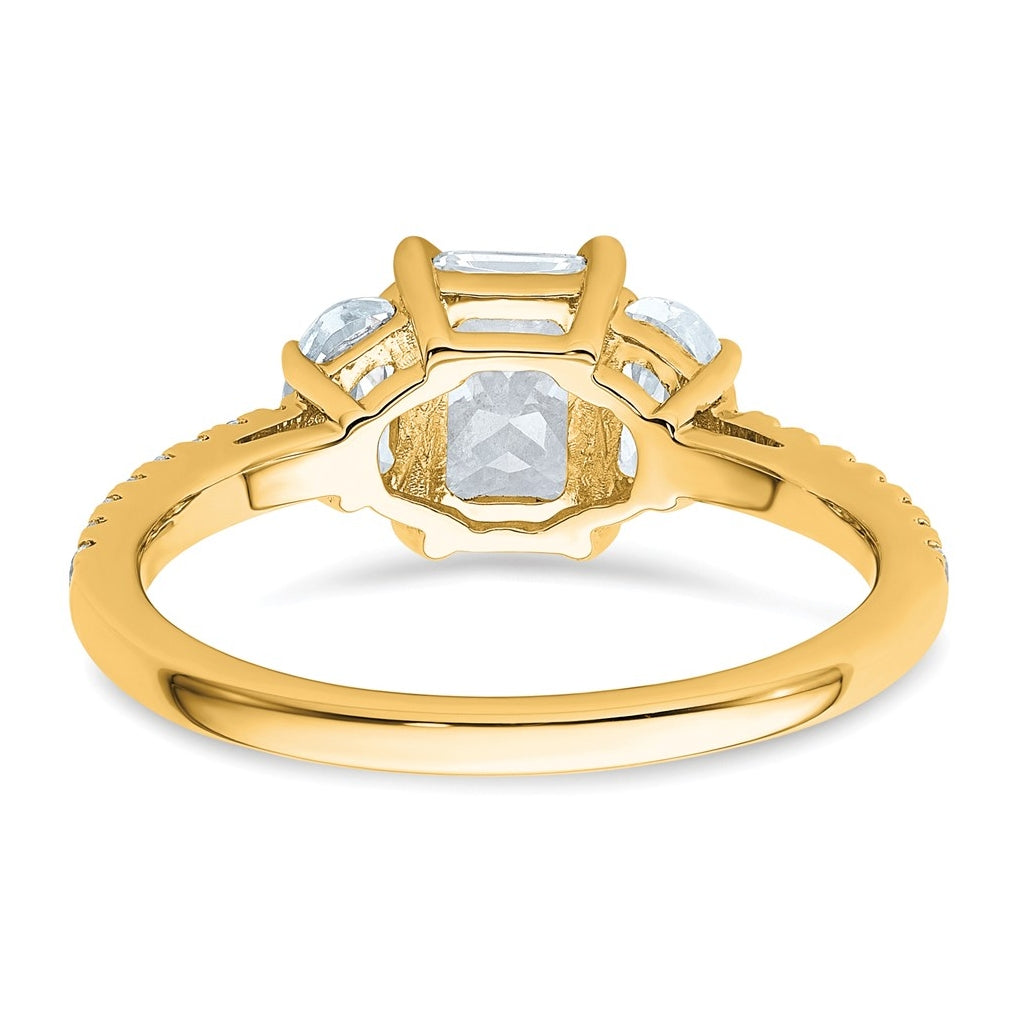 14k Yellow Gold 1 5/8 carat Certified Lab Grown Diamond VS+ F+ Radiant with Half Moon Complete Three Stone Engagement Ring