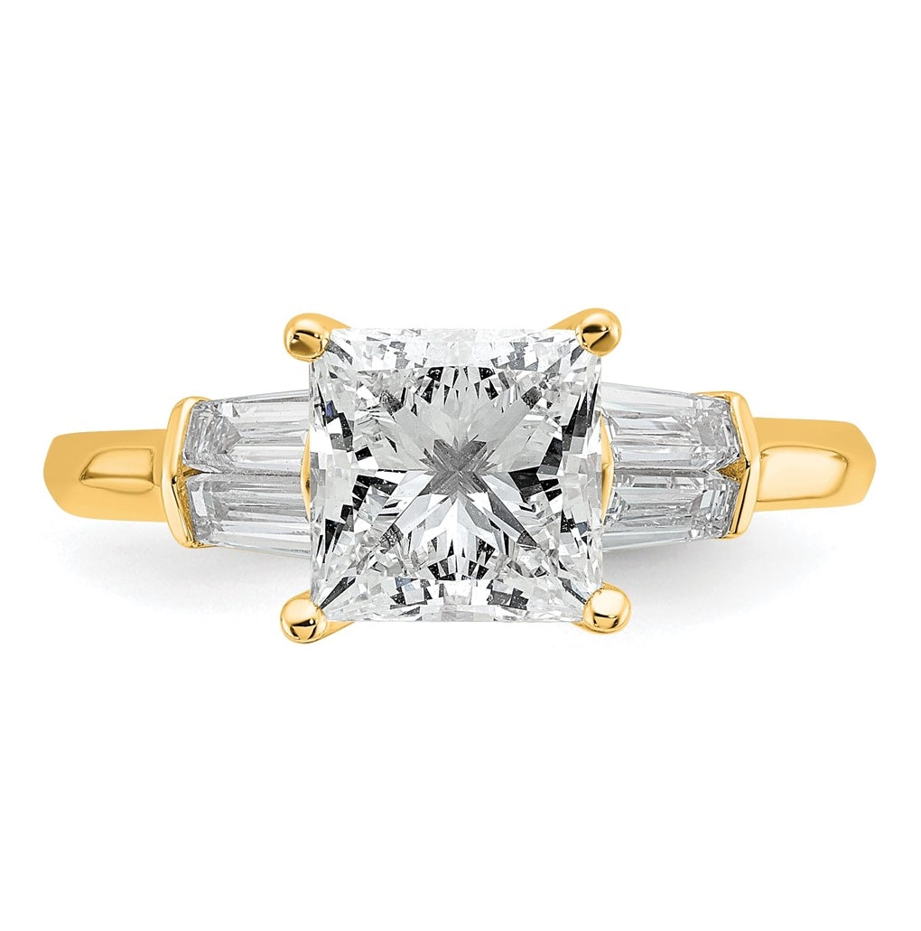 14k Yellow Gold 2 carat Certified Lab Grown Diamond VS+ F+ Princess Complete Three Stone Engagement Ring