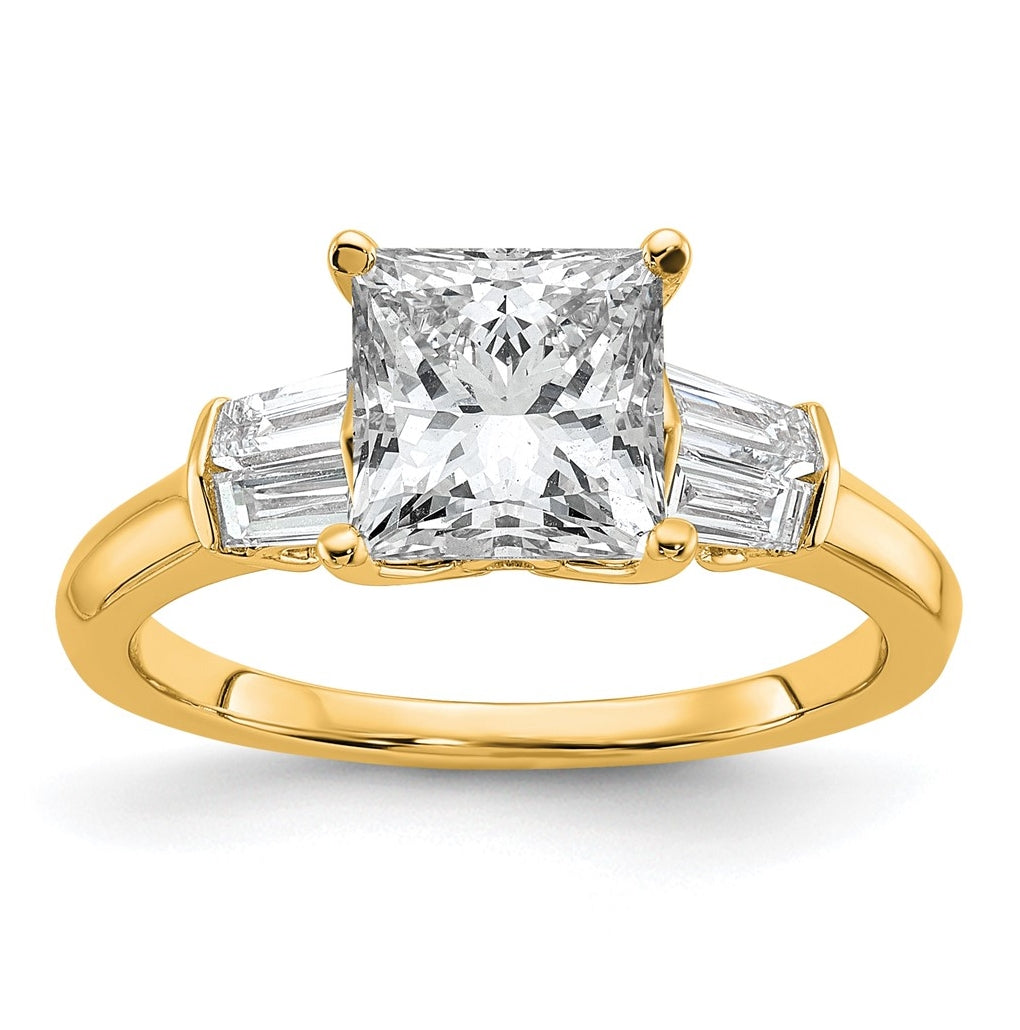 14k Yellow Gold 2 carat Certified Lab Grown Diamond VS+ F+ Princess Complete Three Stone Engagement Ring