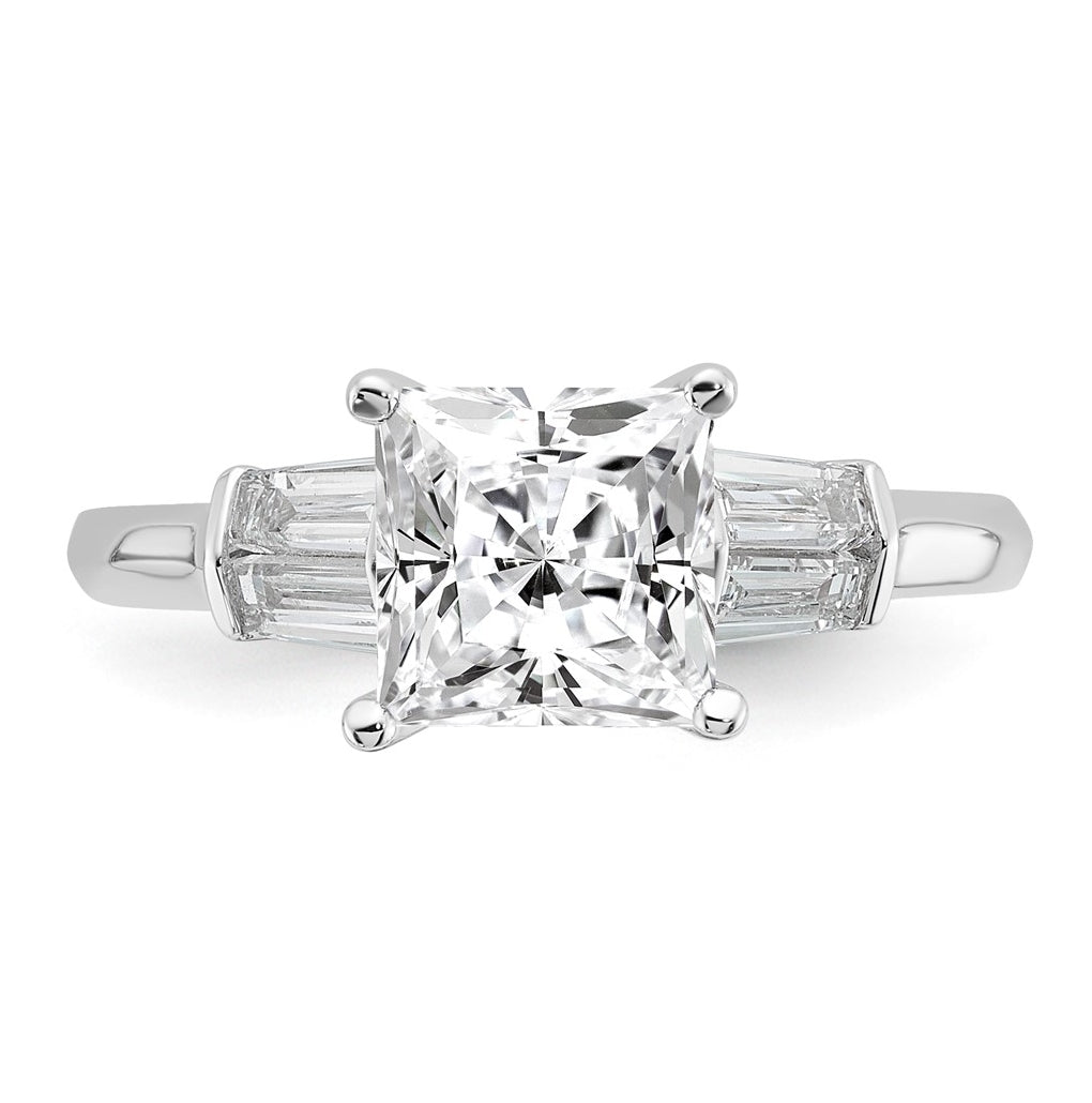 14k White Gold 2 carat Certified Lab Grown Diamond VS+ F+ Princess Complete Three Stone Engagement Ring
