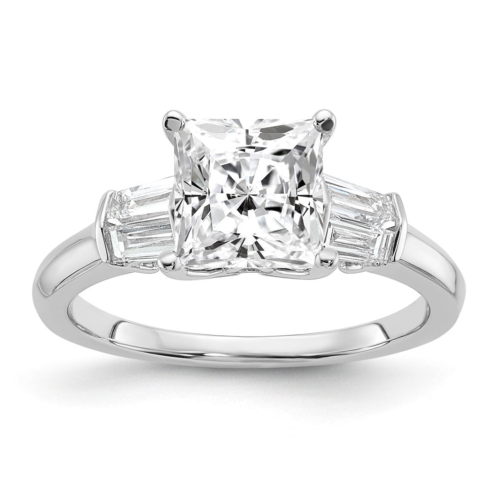 14k White Gold 2 carat Certified Lab Grown Diamond VS+ F+ Princess Complete Three Stone Engagement Ring