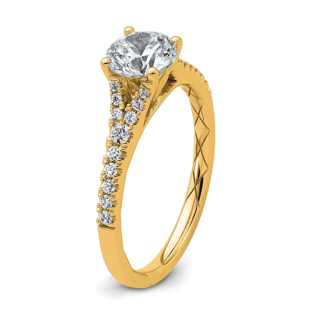 14K Yellow Or White Gold Certified Lab Grown Diamond VS+ F+ Round Complete Engagement Ring