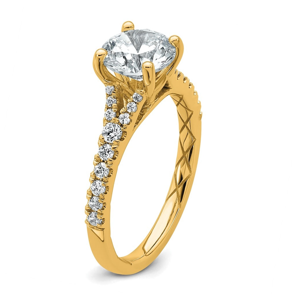 14K Yellow Or White Gold Certified Lab Grown Diamond VS+ F+ Round Complete Engagement Ring