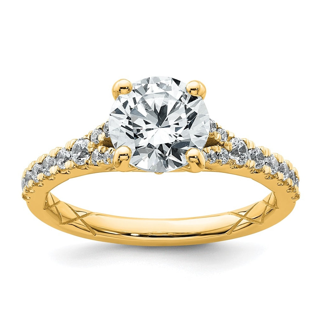 14K Yellow Or White Gold Certified Lab Grown Diamond VS+ F+ Round Complete Engagement Ring