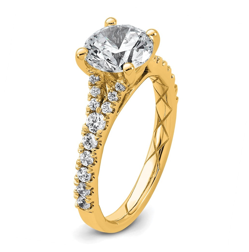 14K Yellow Or White Gold Certified Lab Grown Diamond VS+ F+ Round Complete Engagement Ring