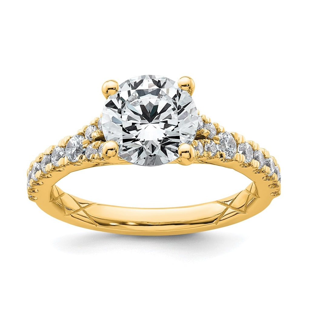 14K Yellow Or White Gold Certified Lab Grown Diamond VS+ F+ Round Complete Engagement Ring