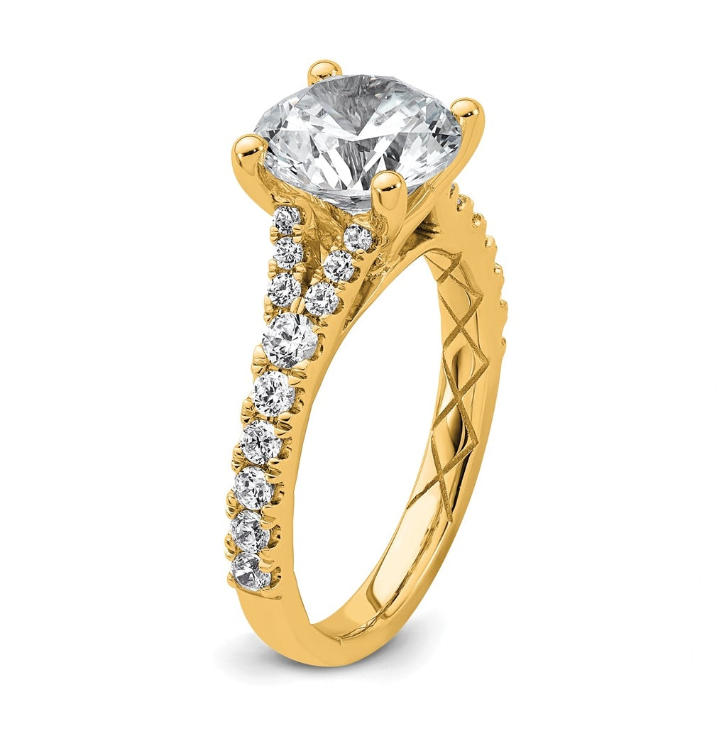 14K Yellow Or White Gold Certified Lab Grown Diamond VS+ F+ Round Complete Engagement Ring
