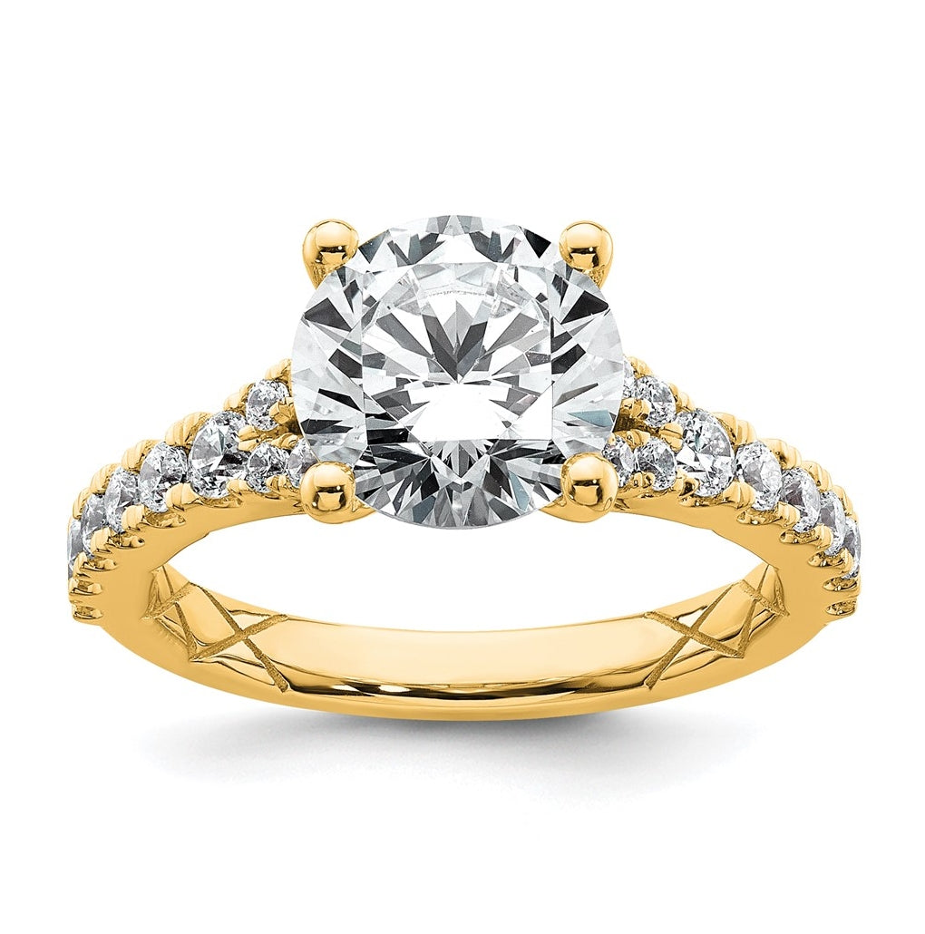 14K Yellow Or White Gold Certified Lab Grown Diamond VS+ F+ Round Complete Engagement Ring