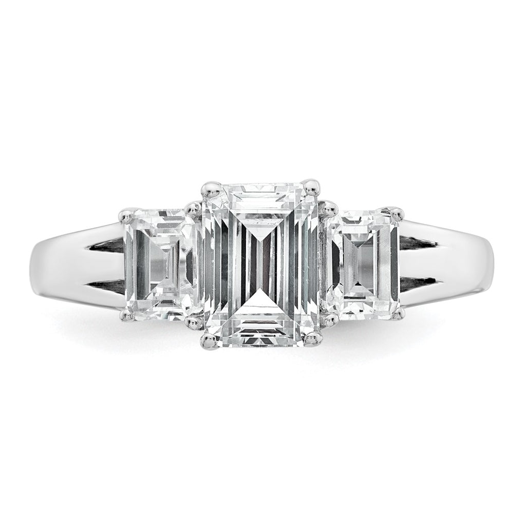 14k White Gold 1 5/8 carat Lab Grown Diamond VS+ F+ Emerald Complete Three Stone Engagement Ring