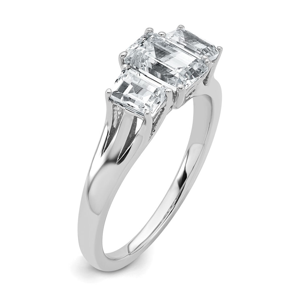 14k White Gold 1 5/8 carat Lab Grown Diamond VS+ F+ Emerald Complete Three Stone Engagement Ring